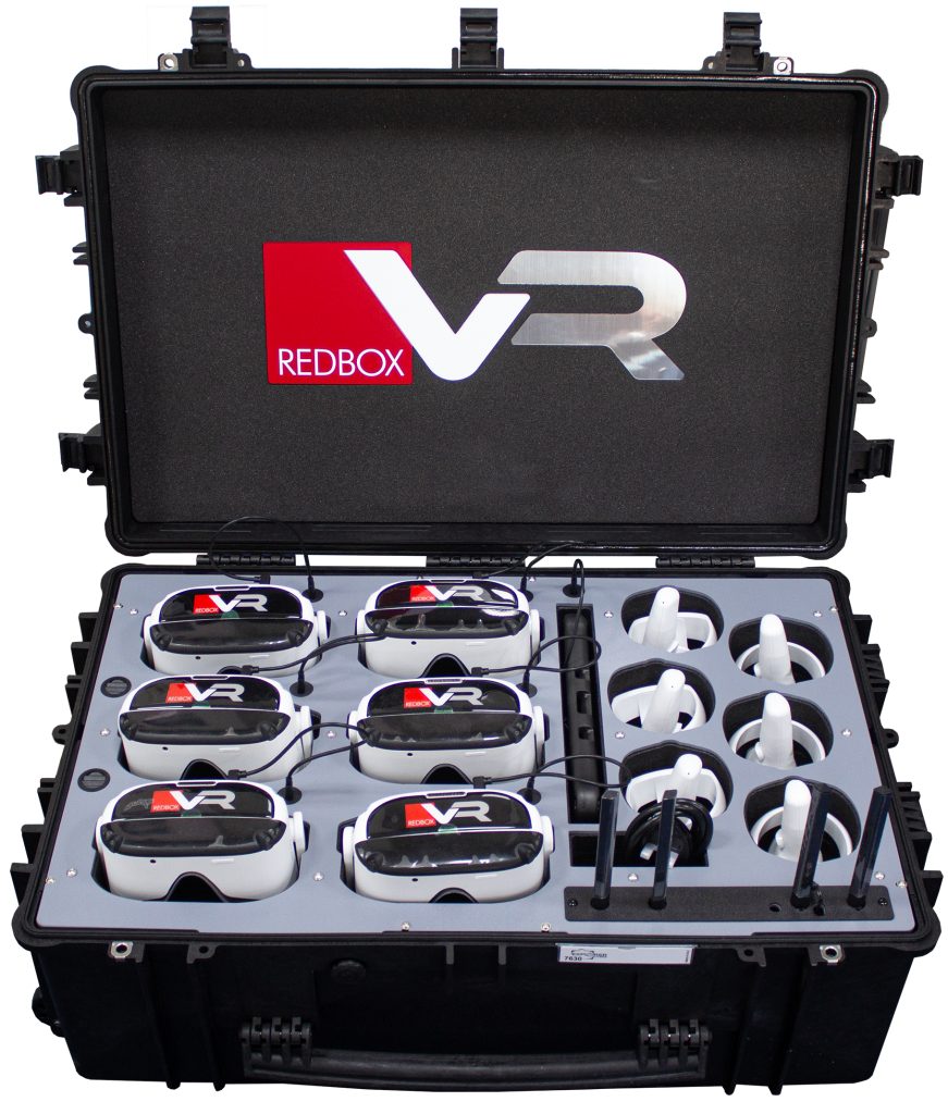 Custom storage solution housing 6 x Neo3 Pro Headsets with controllers & tablet slot